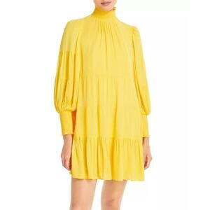 Alice + Olivia Karena Tiered Mock Neck Mini Dress – Yellow – Size 6
